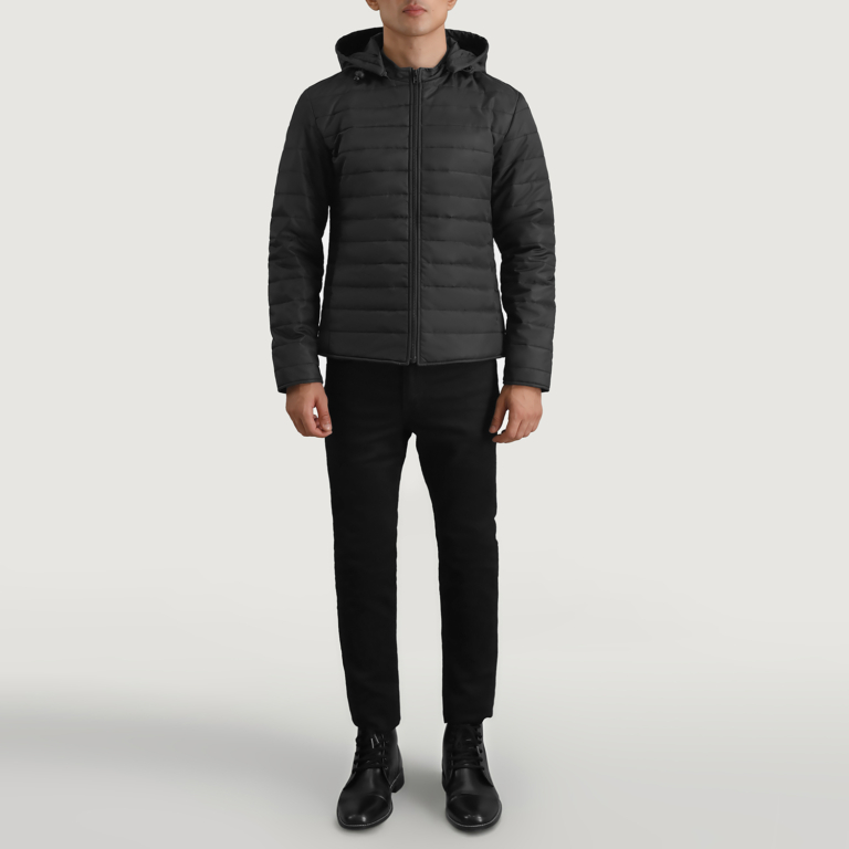 Mens Tyler Black Hooded Puffer Jacket Full Length-2-1698700791986